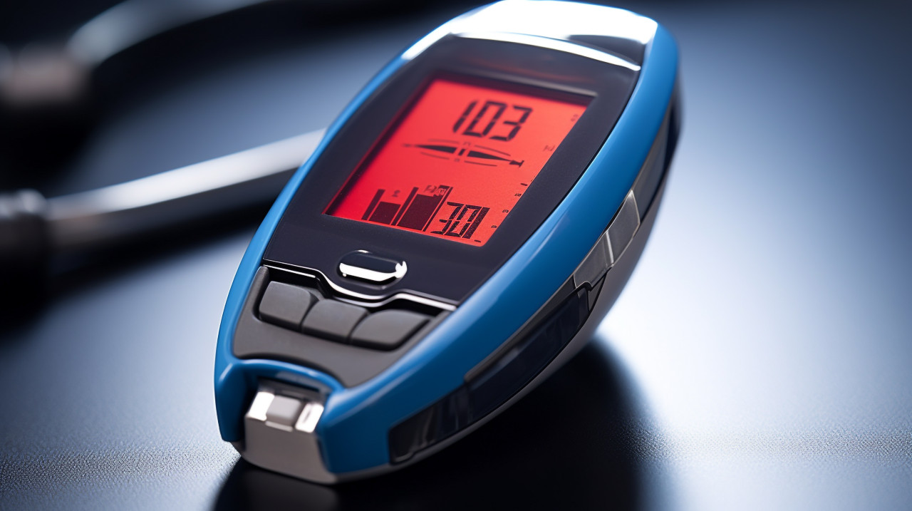 Man checking blood sugar with glucose meter, diabetes concept