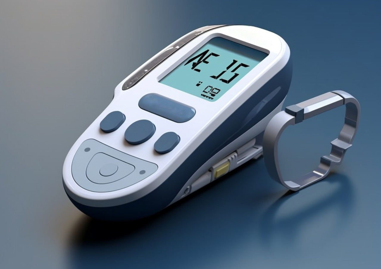 Checking blood sugar with a glucometer, diabetes concept