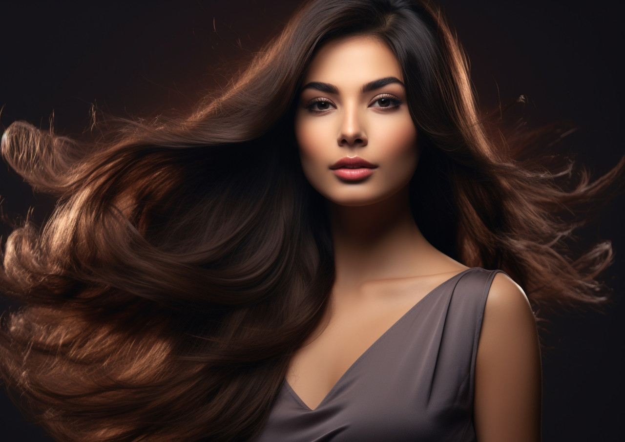 Beautiful young woman with long brown hair, beautiful girl with long hair