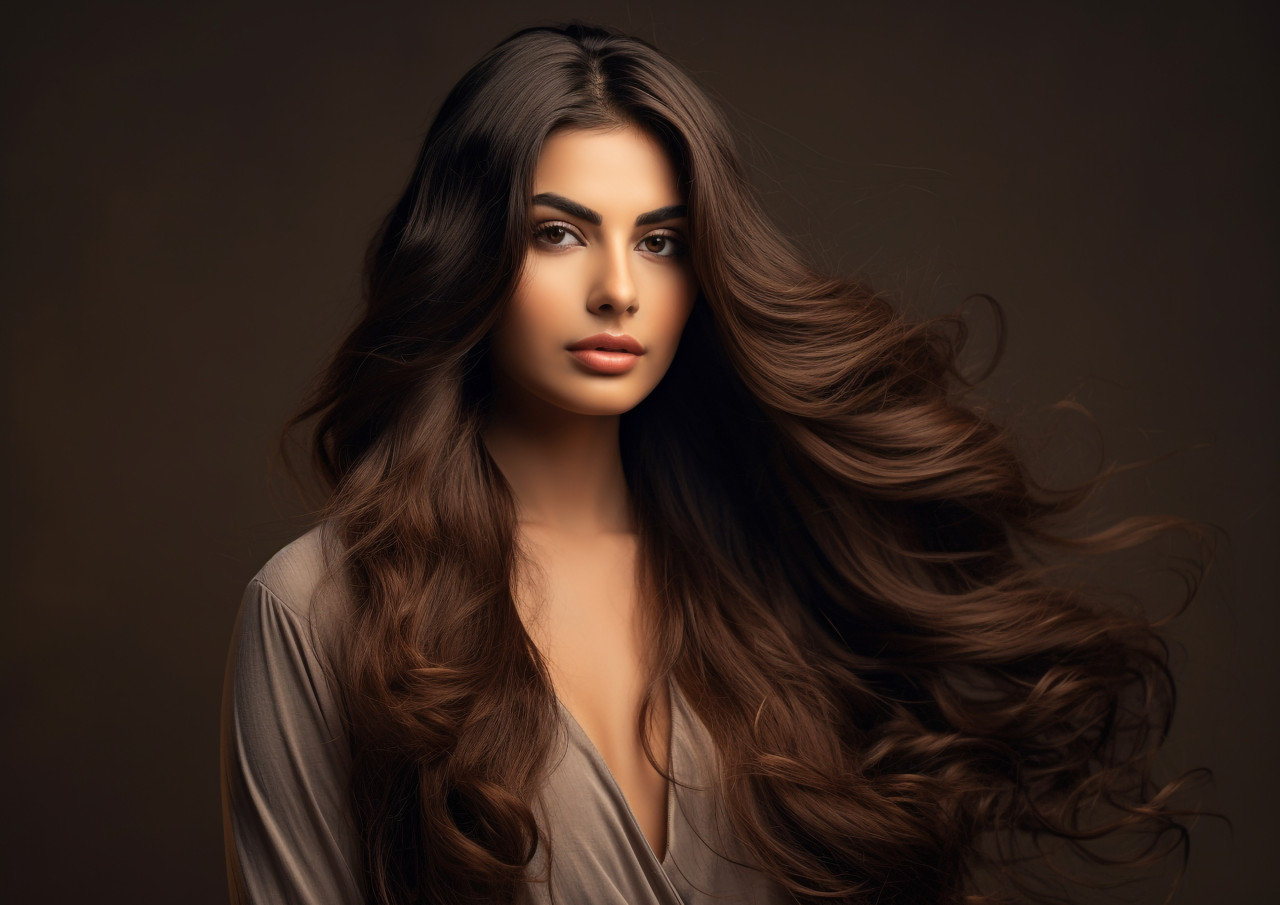 Confident young woman with long hair, beautiful girl with long hair