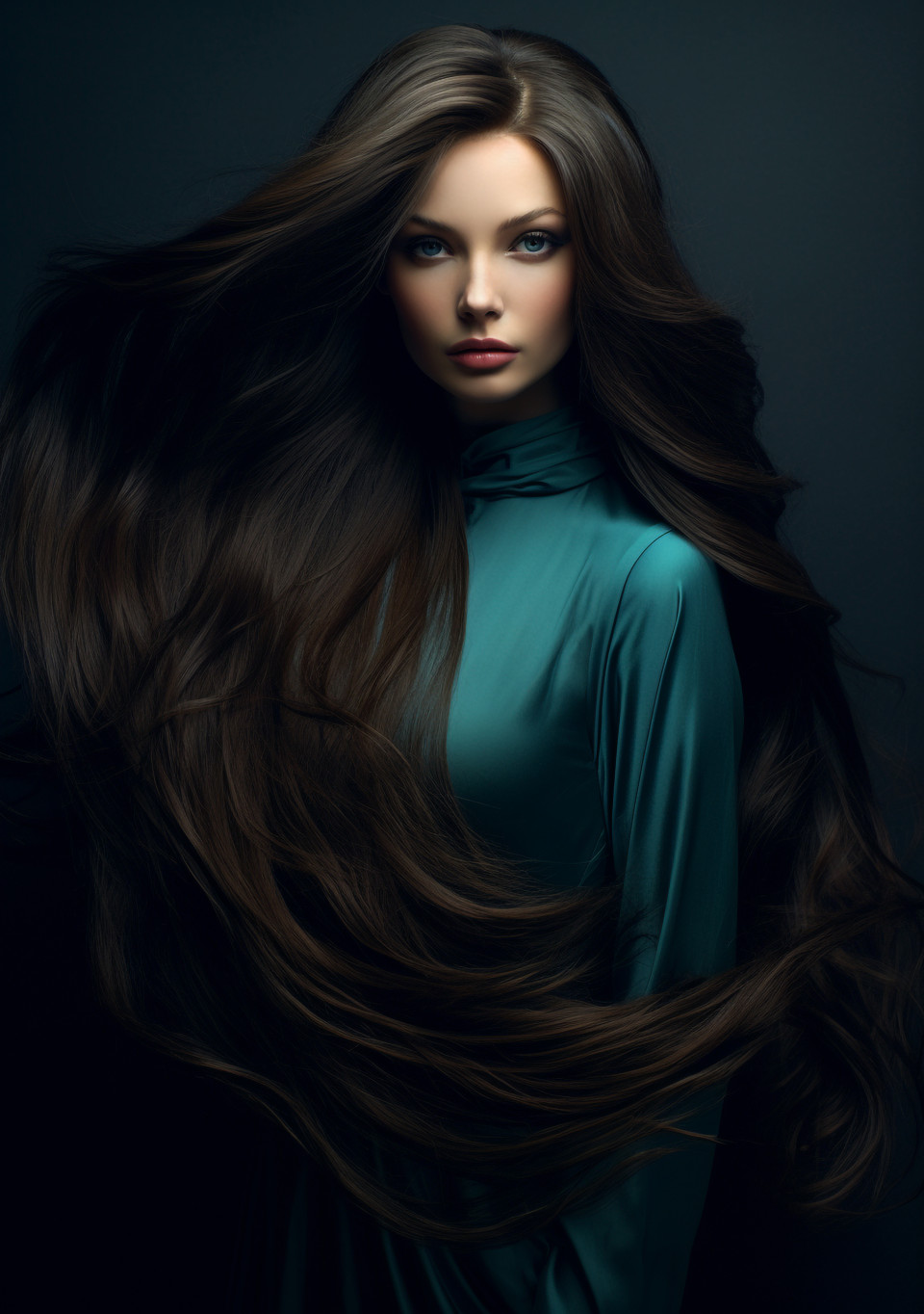 Strong young woman with confident hair, beautiful girl with long hair