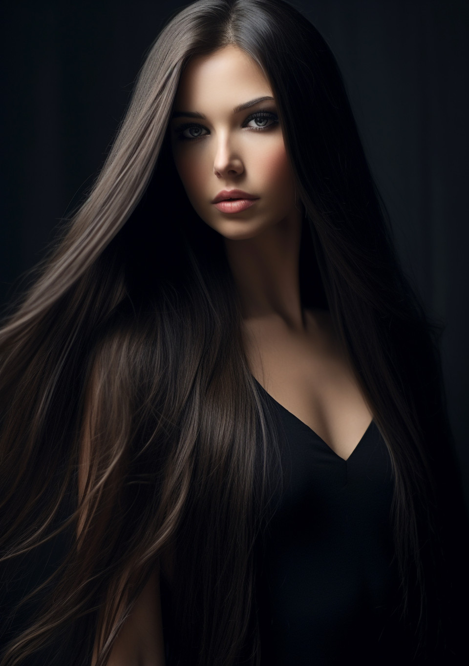 Woman with straight hair looking away, beautiful girl with long hair