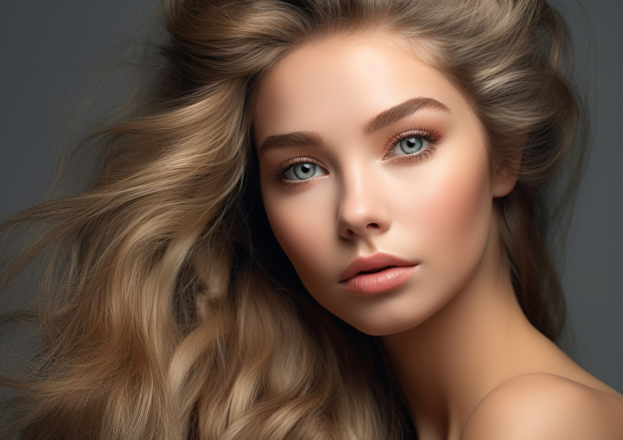 Healthy hair woman beautiful hairstyle beauty makeup closeup face, beautiful girl with long hair