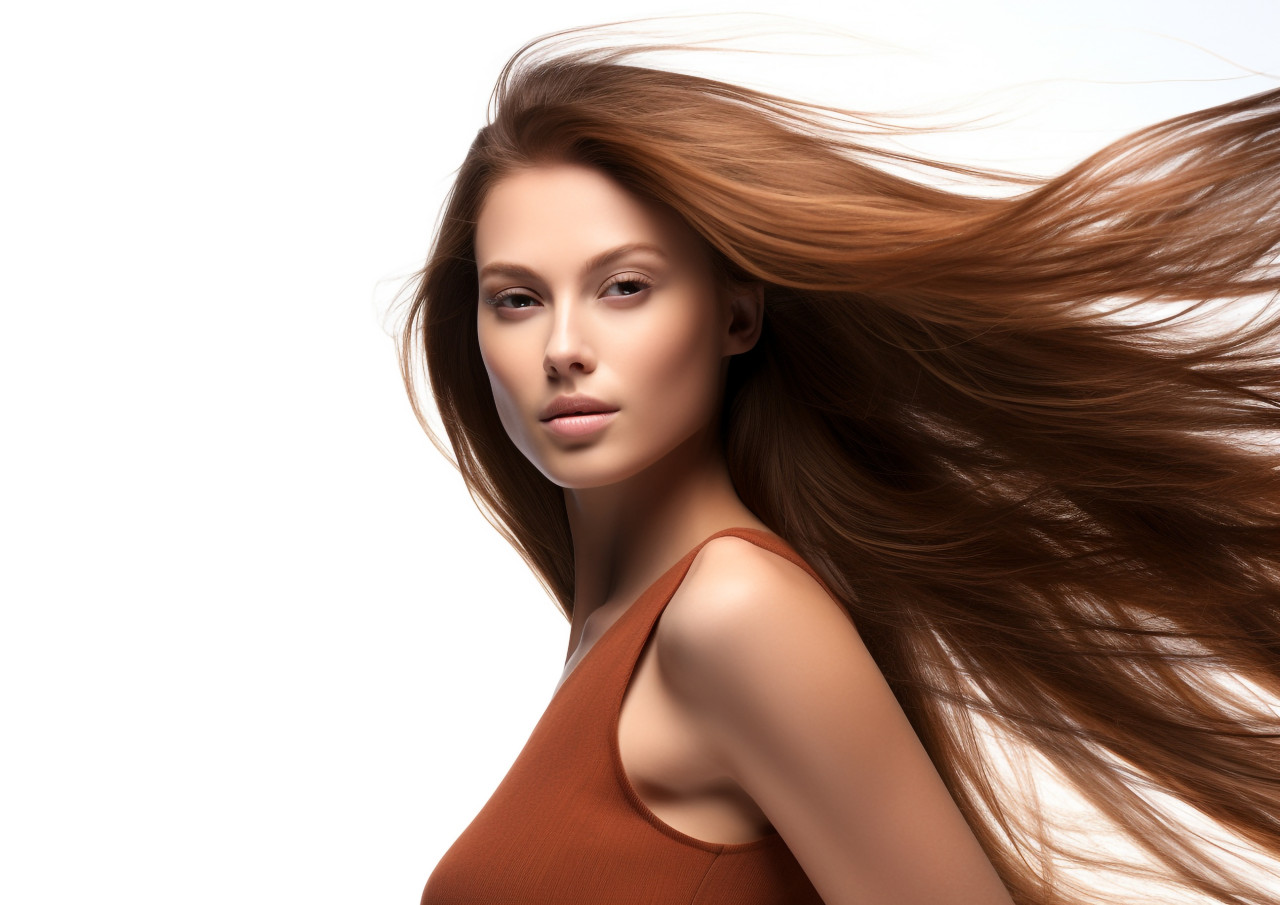 Beautiful woman with brown long hairs isolated on white, beautiful girl with long hair