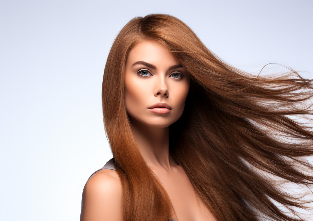 Beautiful brunette with long hair isolated on white, beautiful girl with long hair