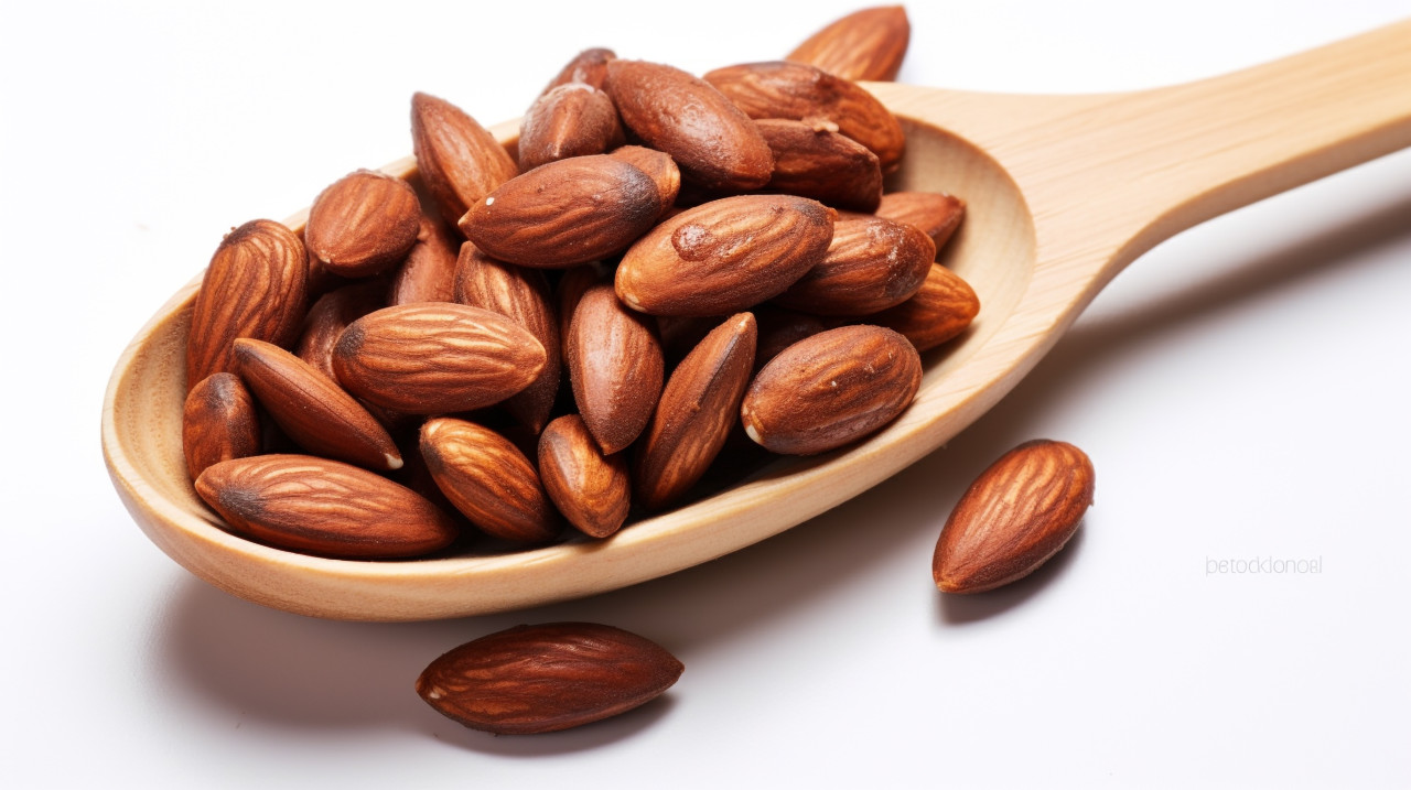 Almonds on a white background, almond image