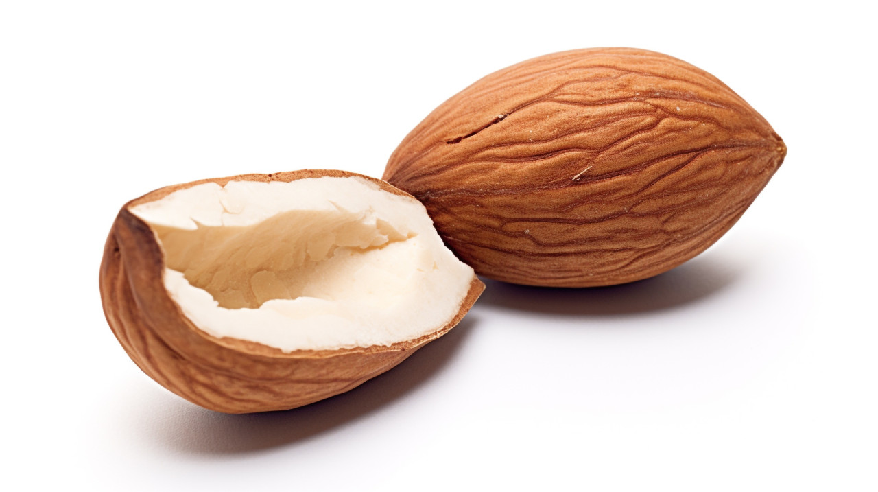 A single almond cracked open, almond image