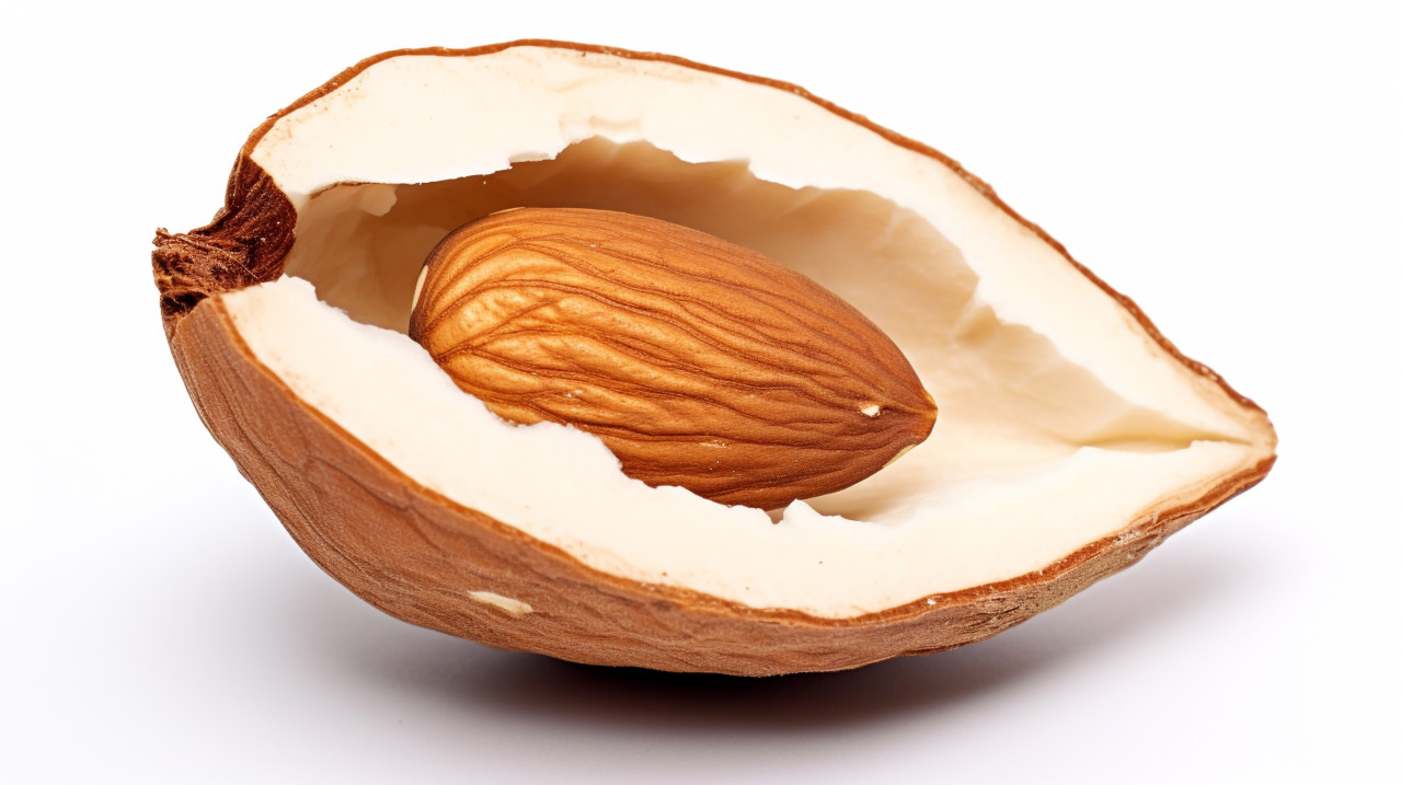 Single almond cracked open, almond image
