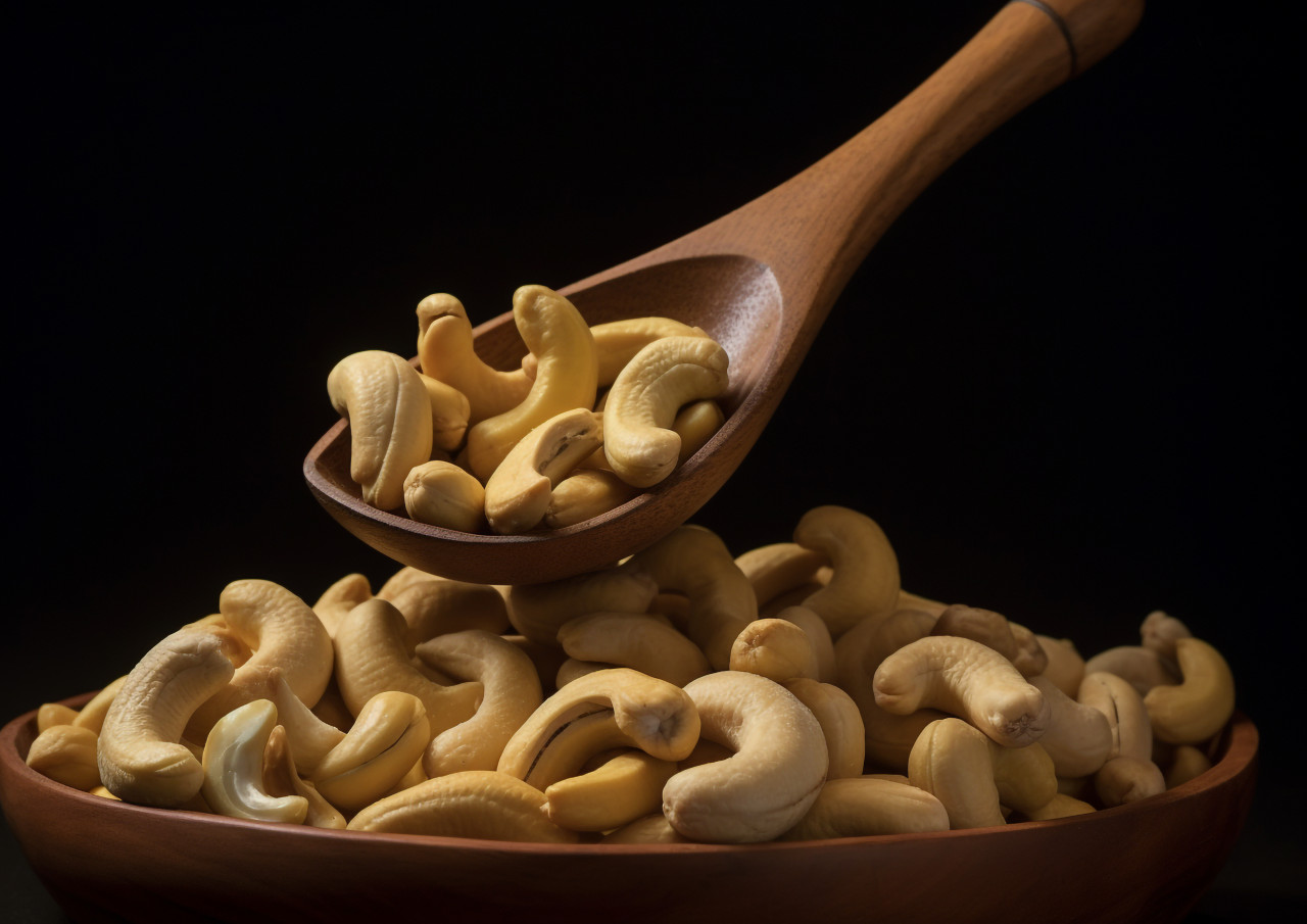 Bowl of freshly chopped cashews, cashew image
