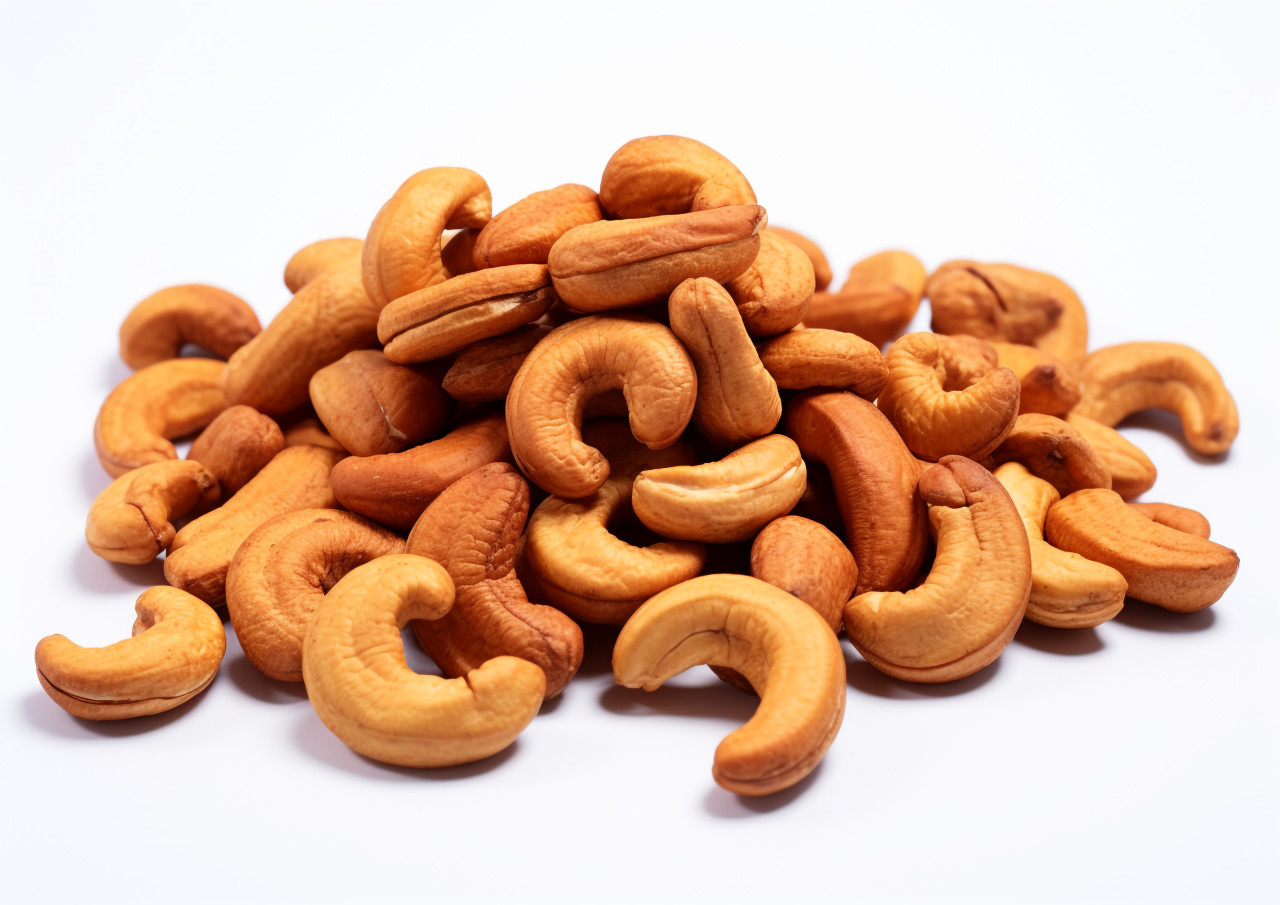 Cashews are on a white background, cashew image