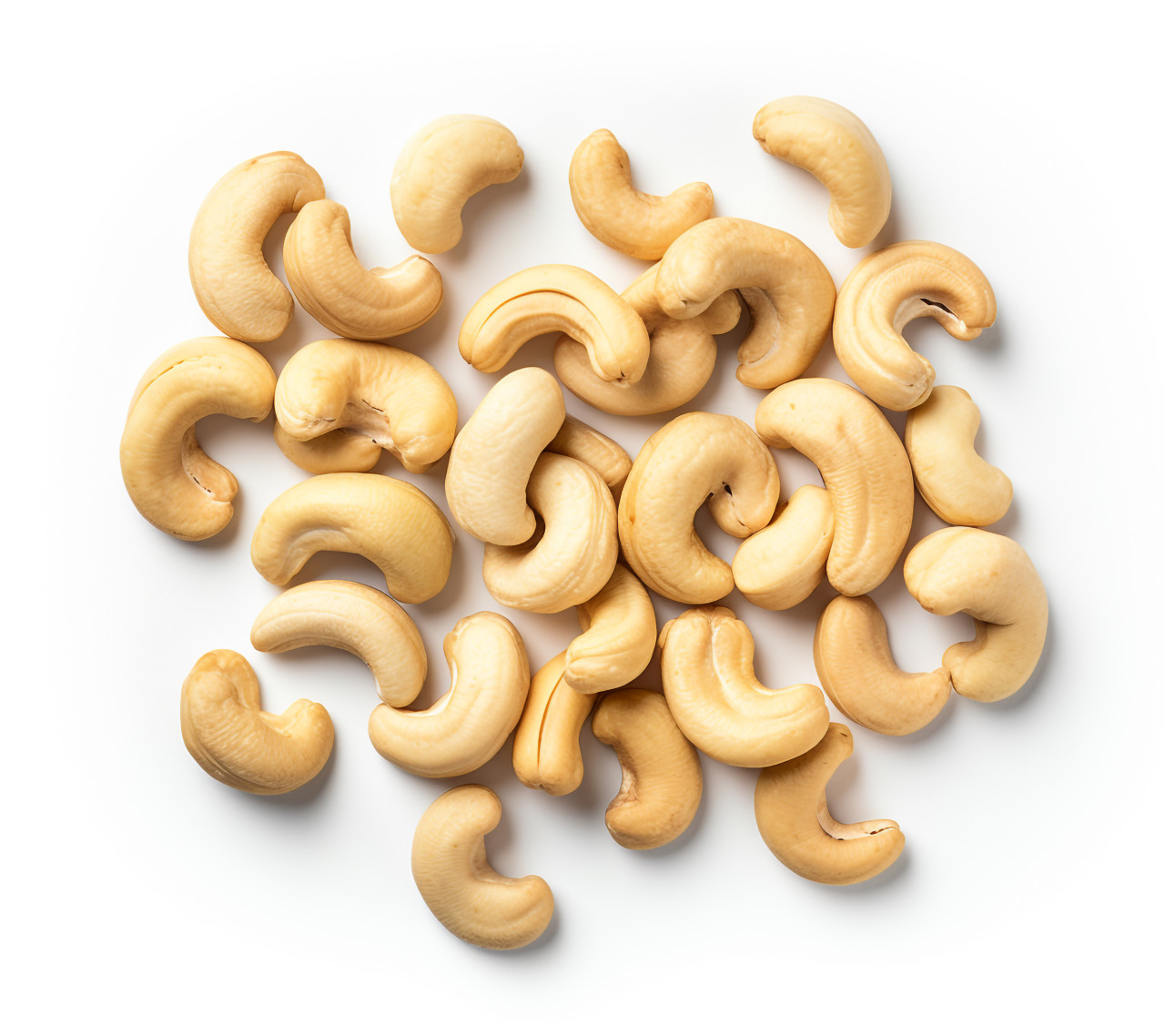 Crispy roasted cashews in white bowl, cashew image