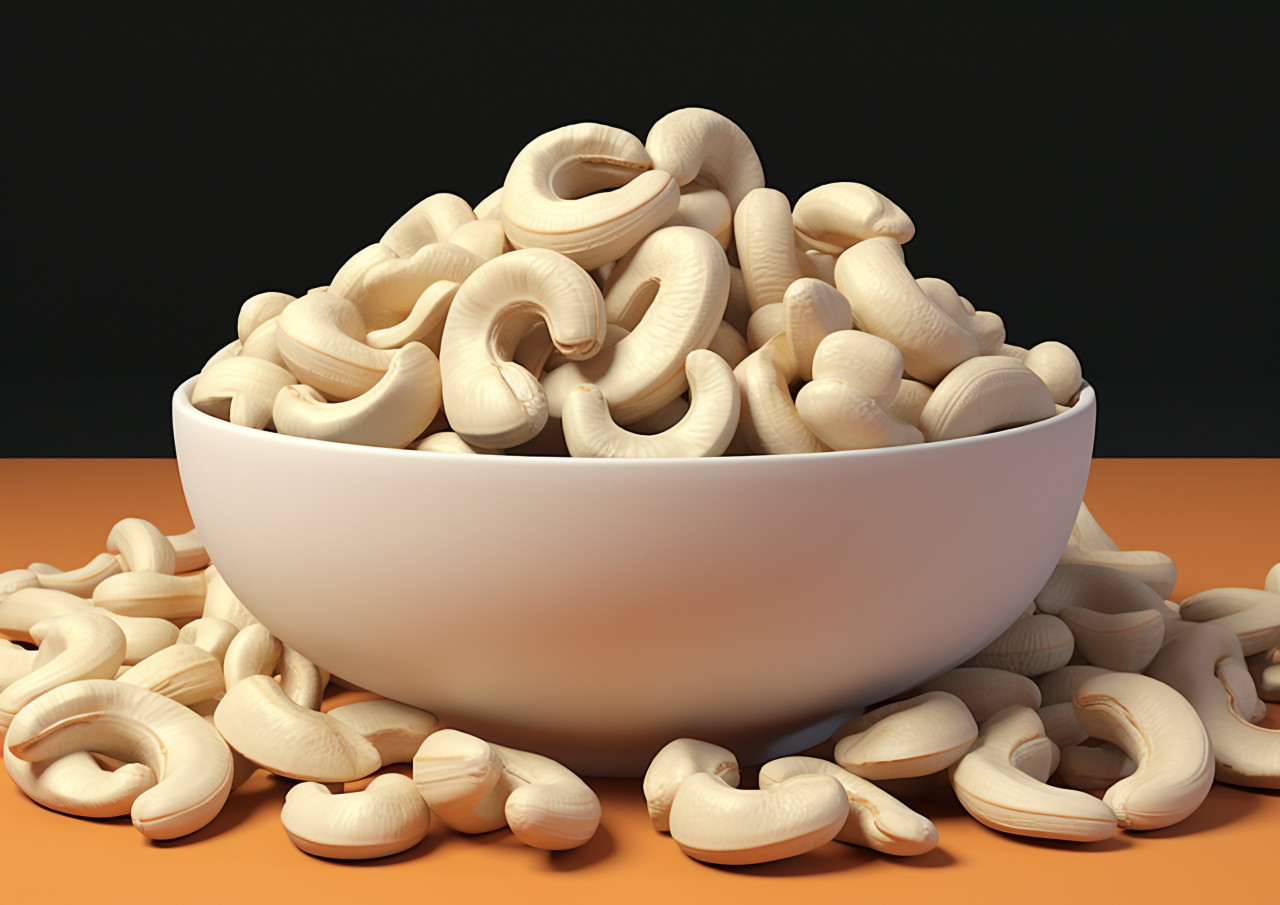 Pure cashews in a white bowl, cashew image