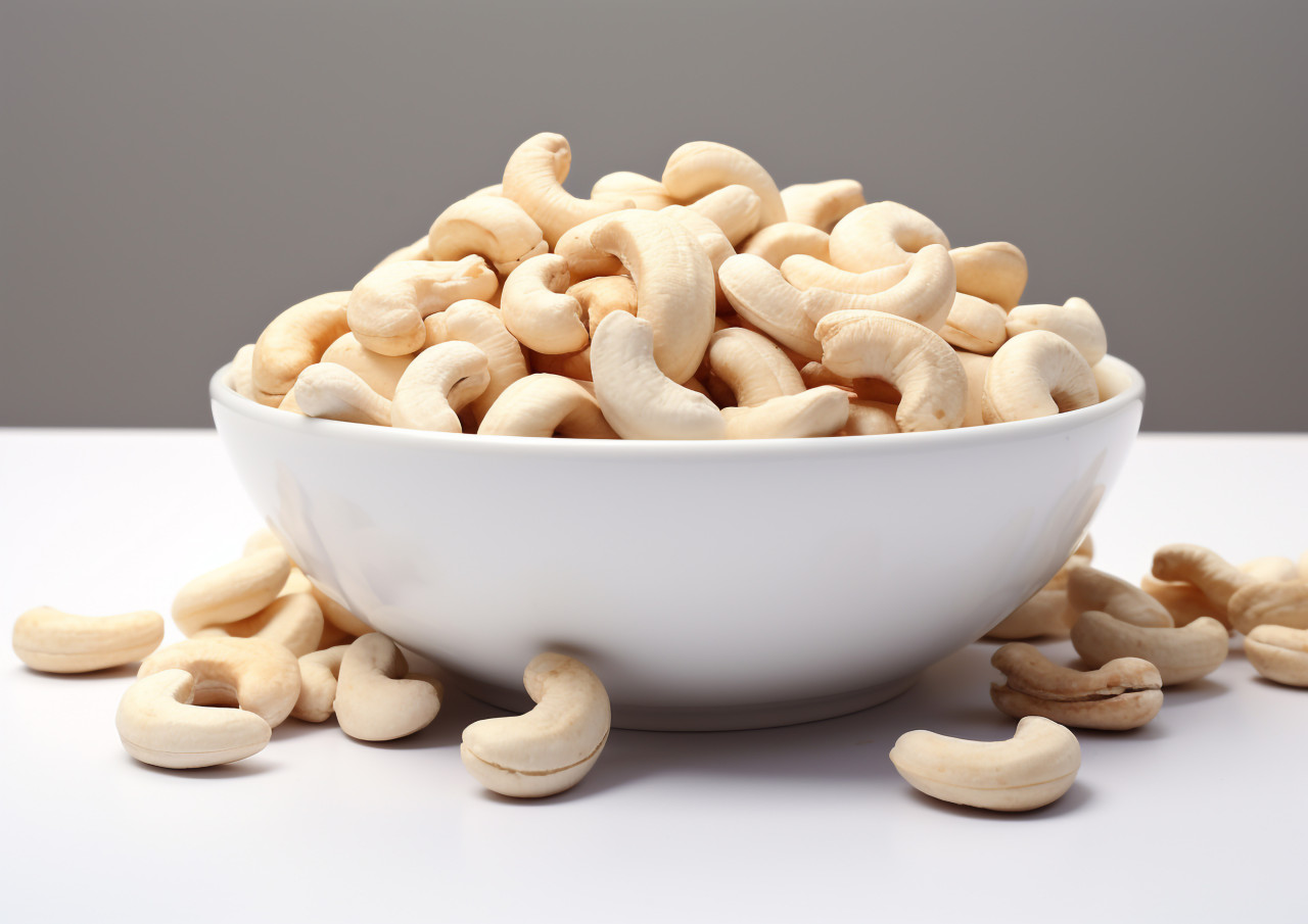 A bowl of whole cashews, cashew image