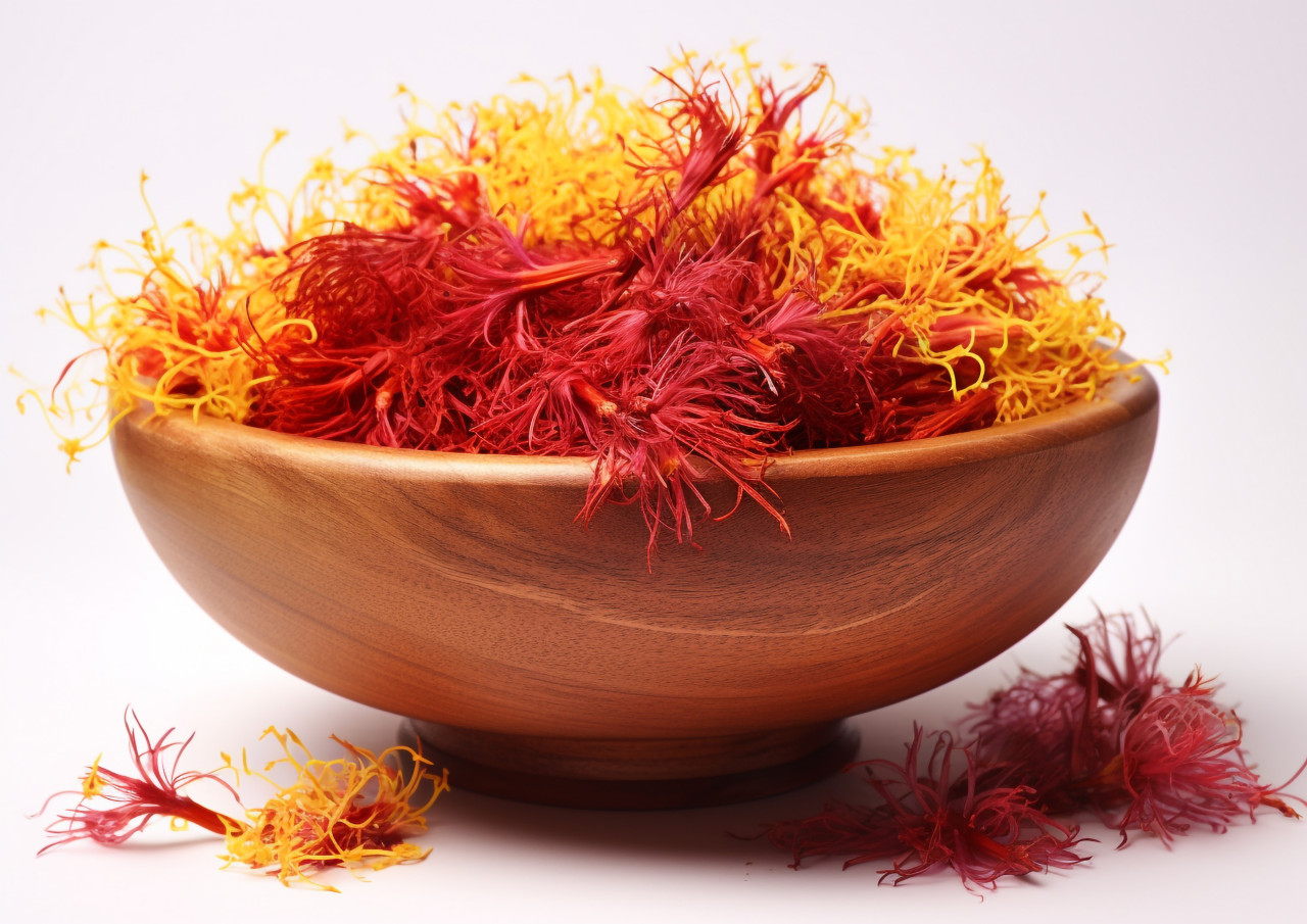 Saffron threads on white, saffron flower image