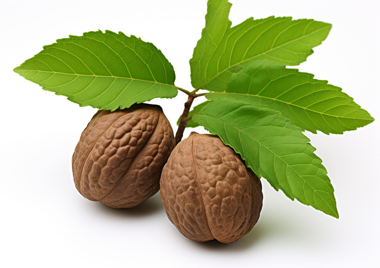 Walnut kernels in white background, walnuts image