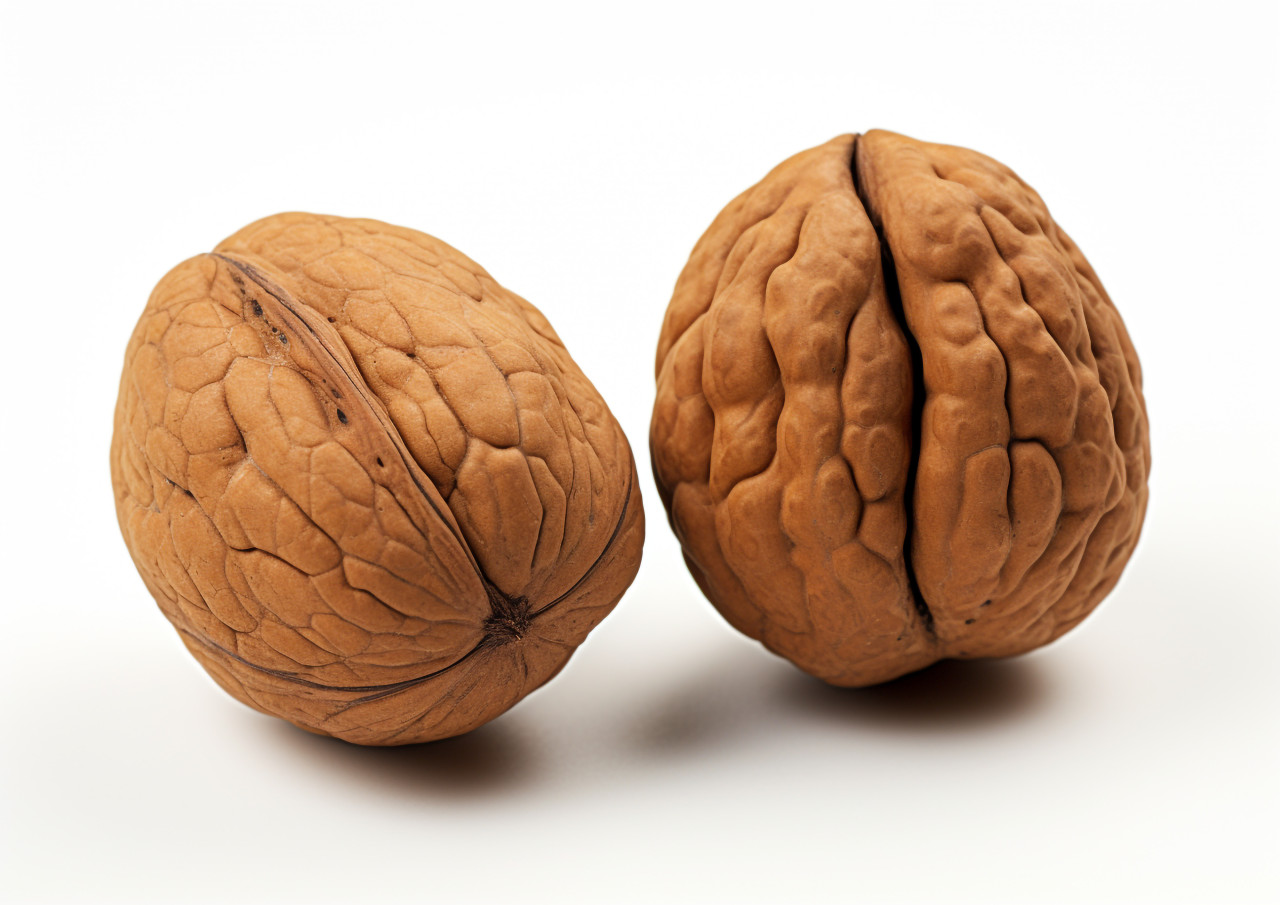 Walnut reflection on white, walnuts image