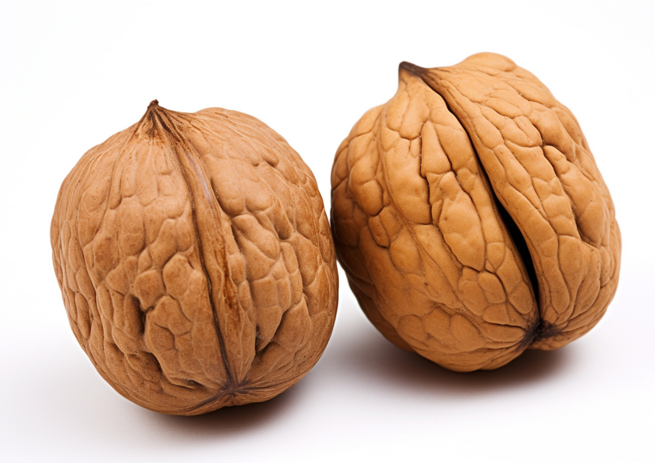 Walnut kernels in white background, walnuts image