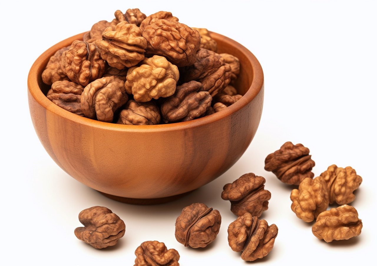 Walnuts in a simple bowl, walnuts image
