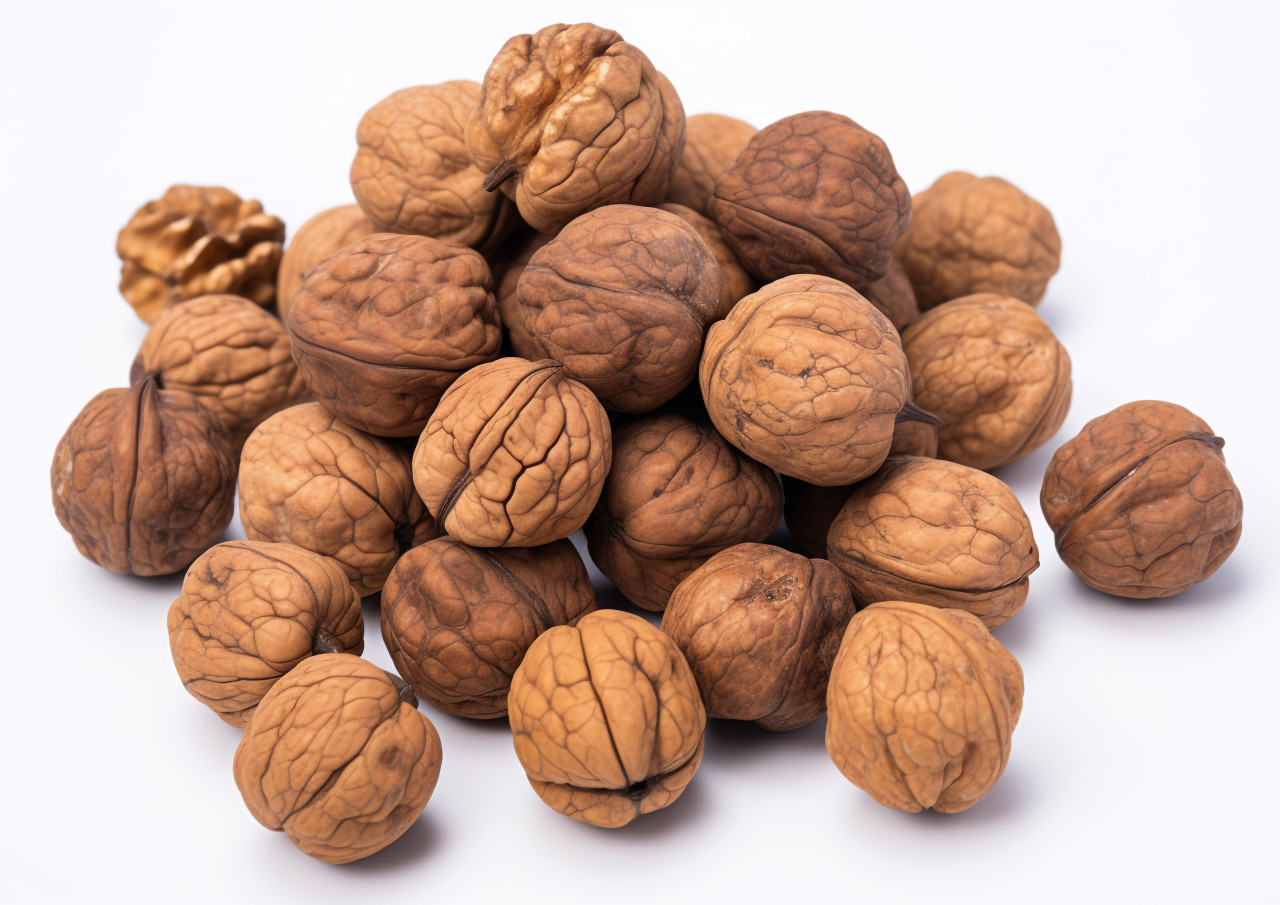 Walnuts on a white background, walnuts image