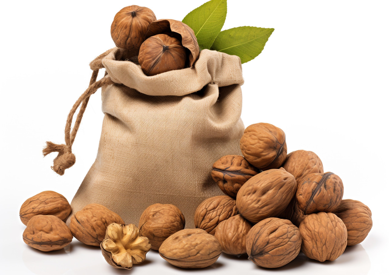 Walnuts on a white background, walnuts image