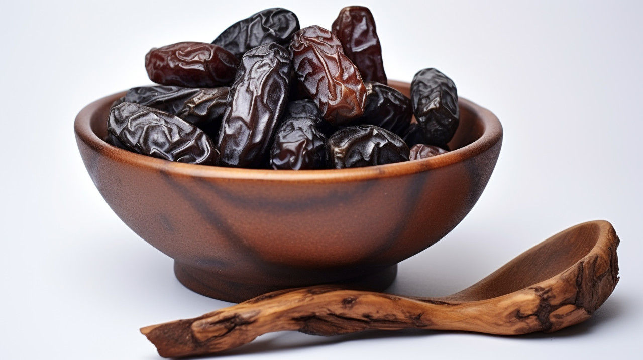 A bowl filled with some sweet dates are sitting on a white background, sweet dates image