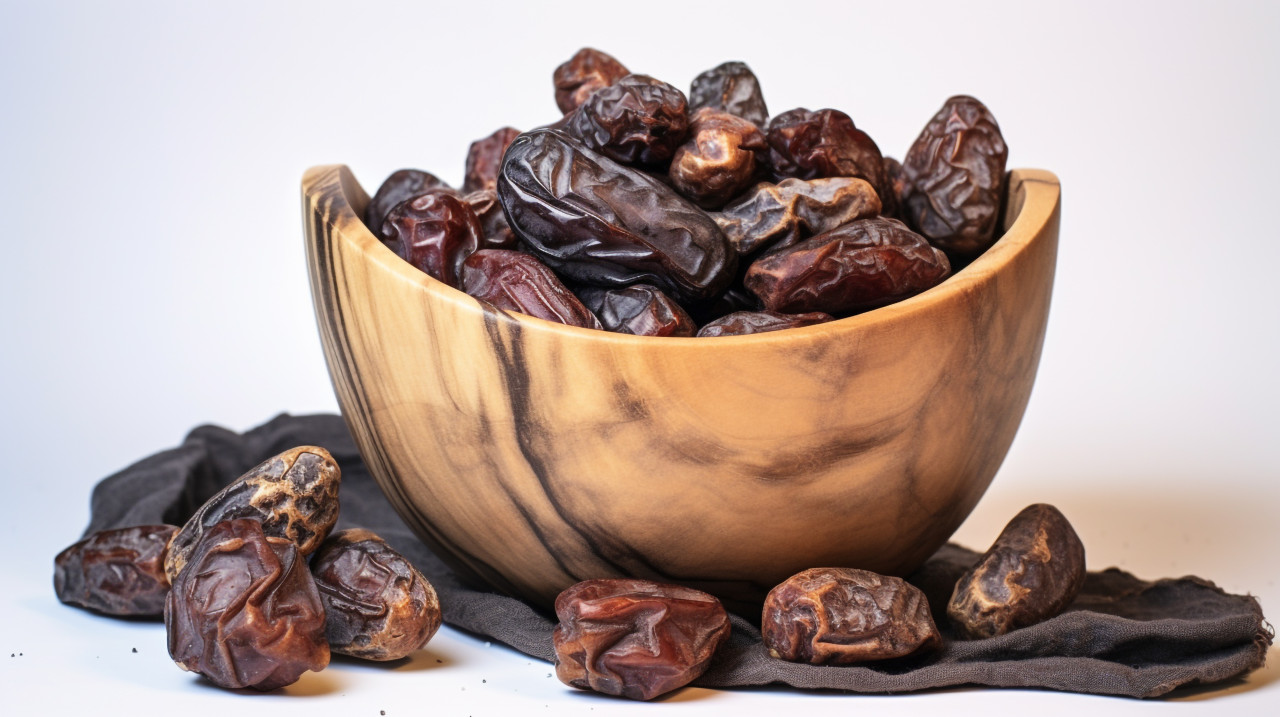 Bowl of sweet dates on white background, sweet dates image