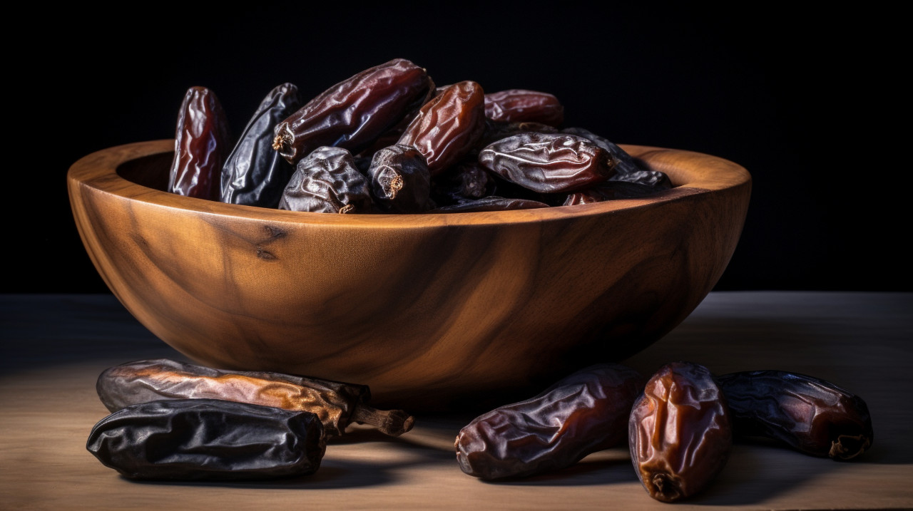 Dates in a wooden bowl, sweet dates image