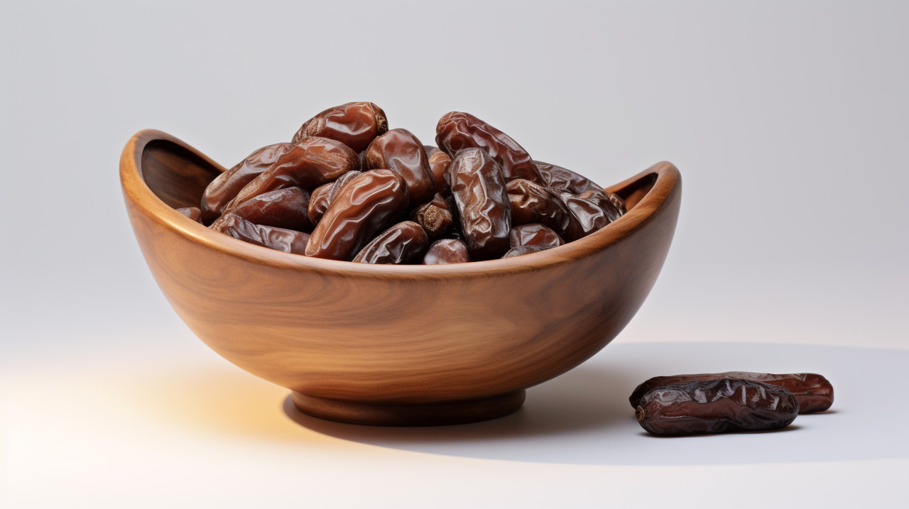 Brown bowl of dates on white, sweet dates image
