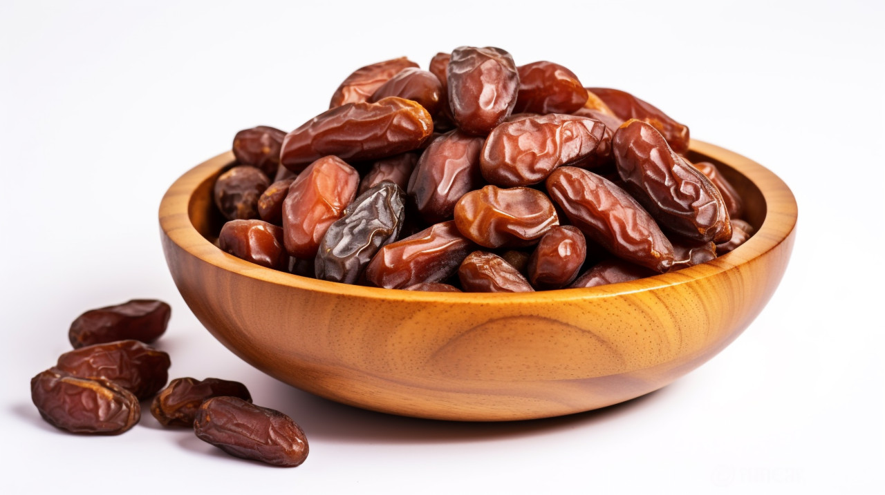 Dates dry in bowl on white background stockphoto, sweet dates image