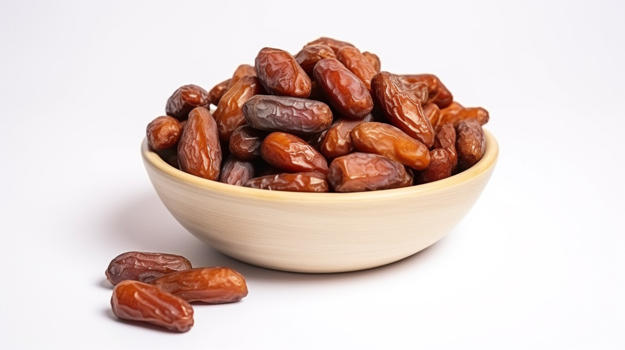 Pile of dried dates on white background, sweet dates image