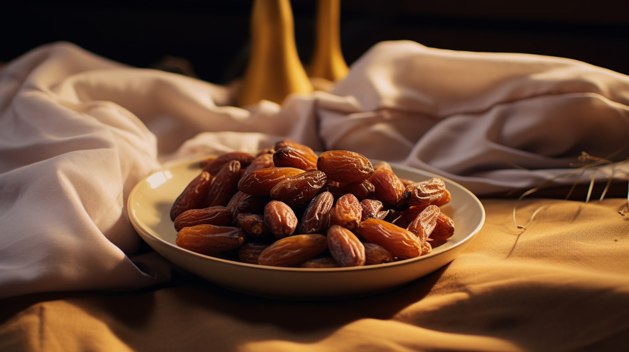 Dried dates on a plate of napkins, sweet dates image
