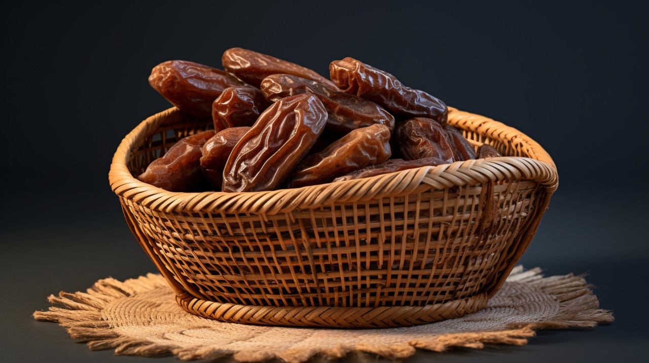 Dried dates in basket, sweet dates image