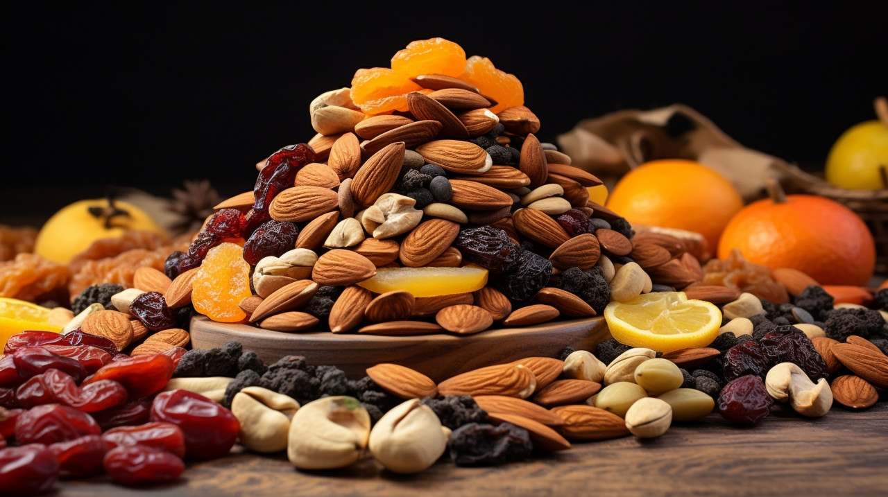 A bounty of almonds and dried fruits, dry fruits mix image