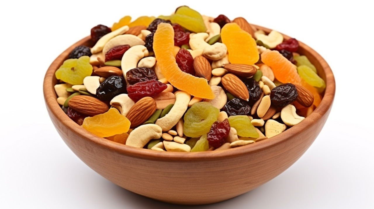 Mixed dry fruits and nuts in a bowl, dry fruits mix image