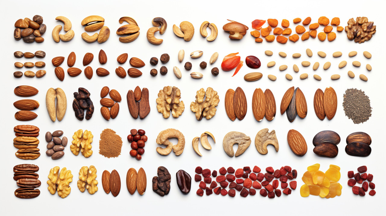 Nuts of the world on white background, dry fruits mix image