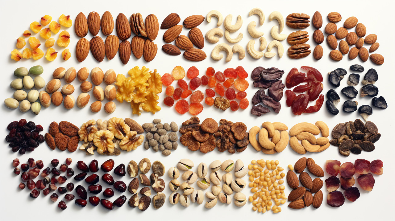 Various nuts in natural colors on white background, dry fruits mix image