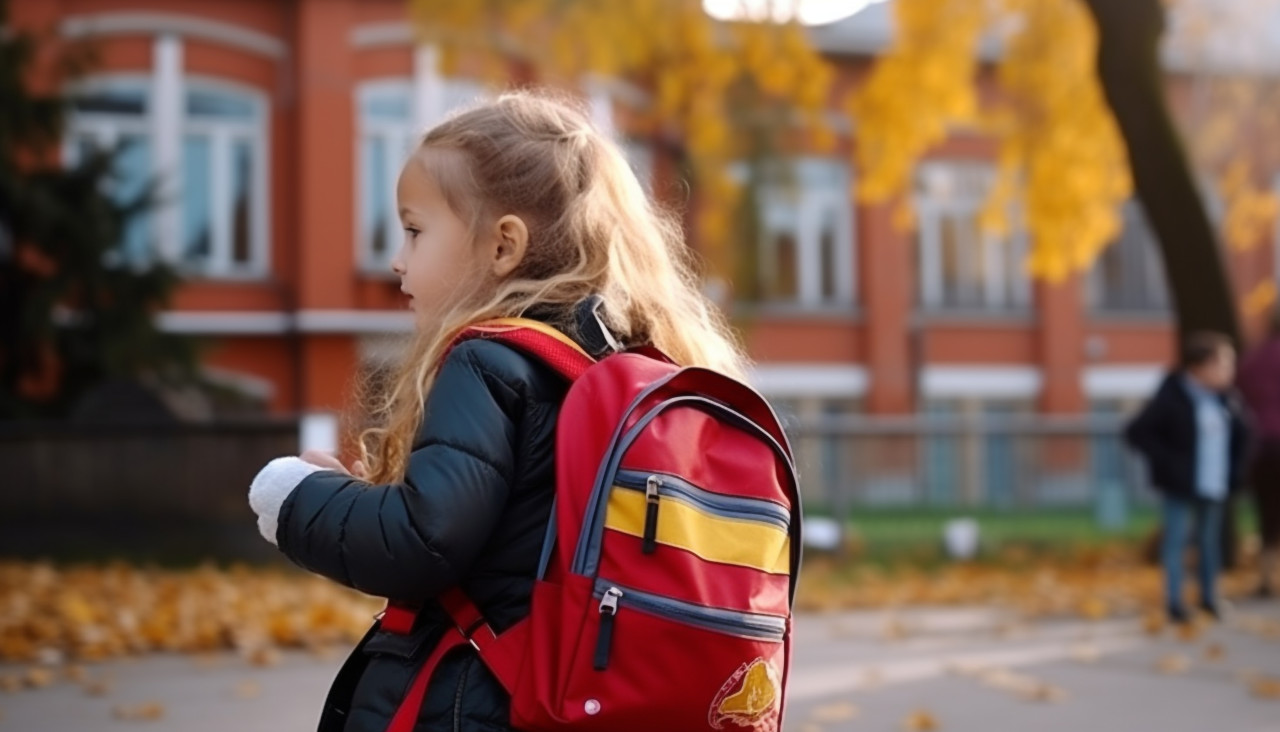 Little girl on her way to school, back to school stock images ai, back to school ai prompts