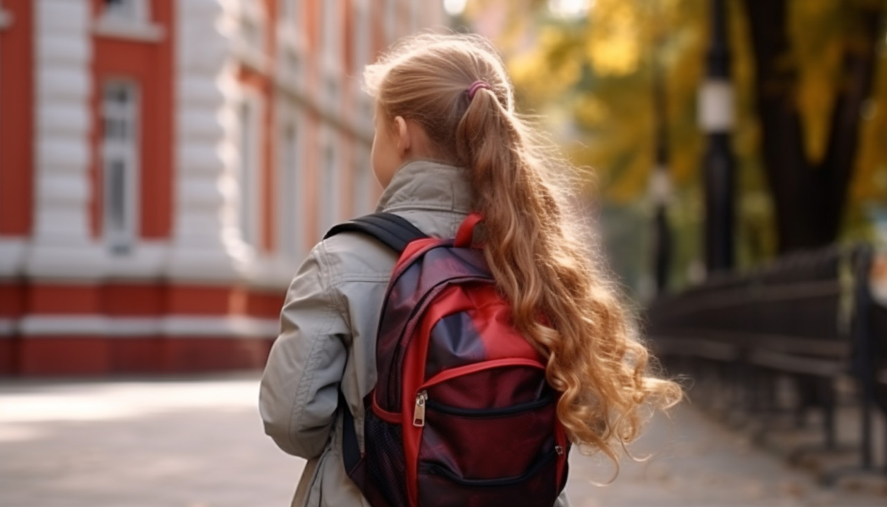 Happy child with backpack walking to school, back to school stock images ai, back to school ai prompts