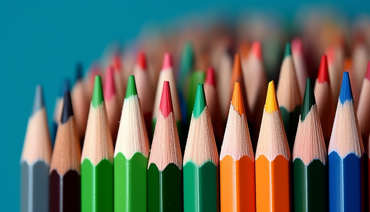 Stack of colorful pencils on a green desk, back to school stock images ai, back to school ai prompts