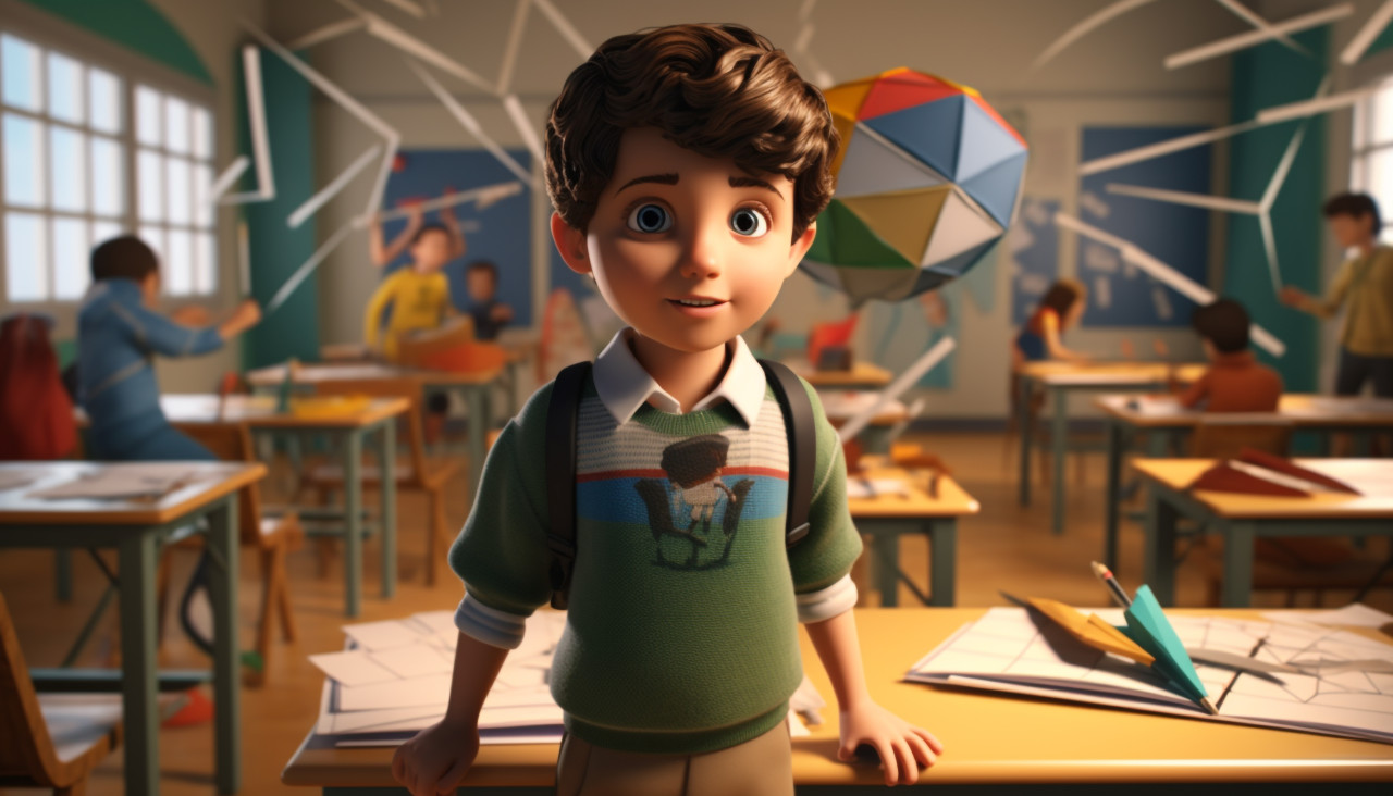 3d cartoon boy learning in class, back to school stock images ai, back to school ai prompts