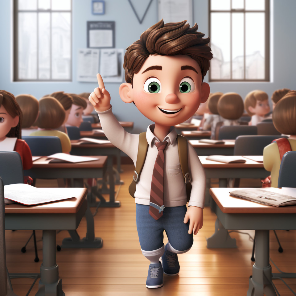 A photo of a 3d cartoon little boy in class, back to school stock images ai, back to school ai prompts