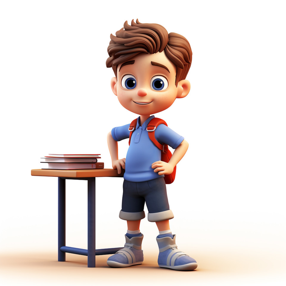 Cheerful 3d cartoon boy learning in class, back to school stock images ai, back to school ai prompts