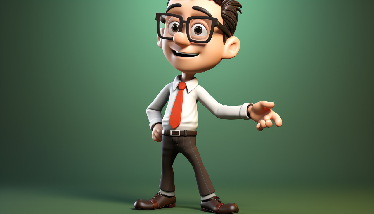 Cartoon character wearing glasses and pixar tie, back to school stock images ai, back to school ai prompts