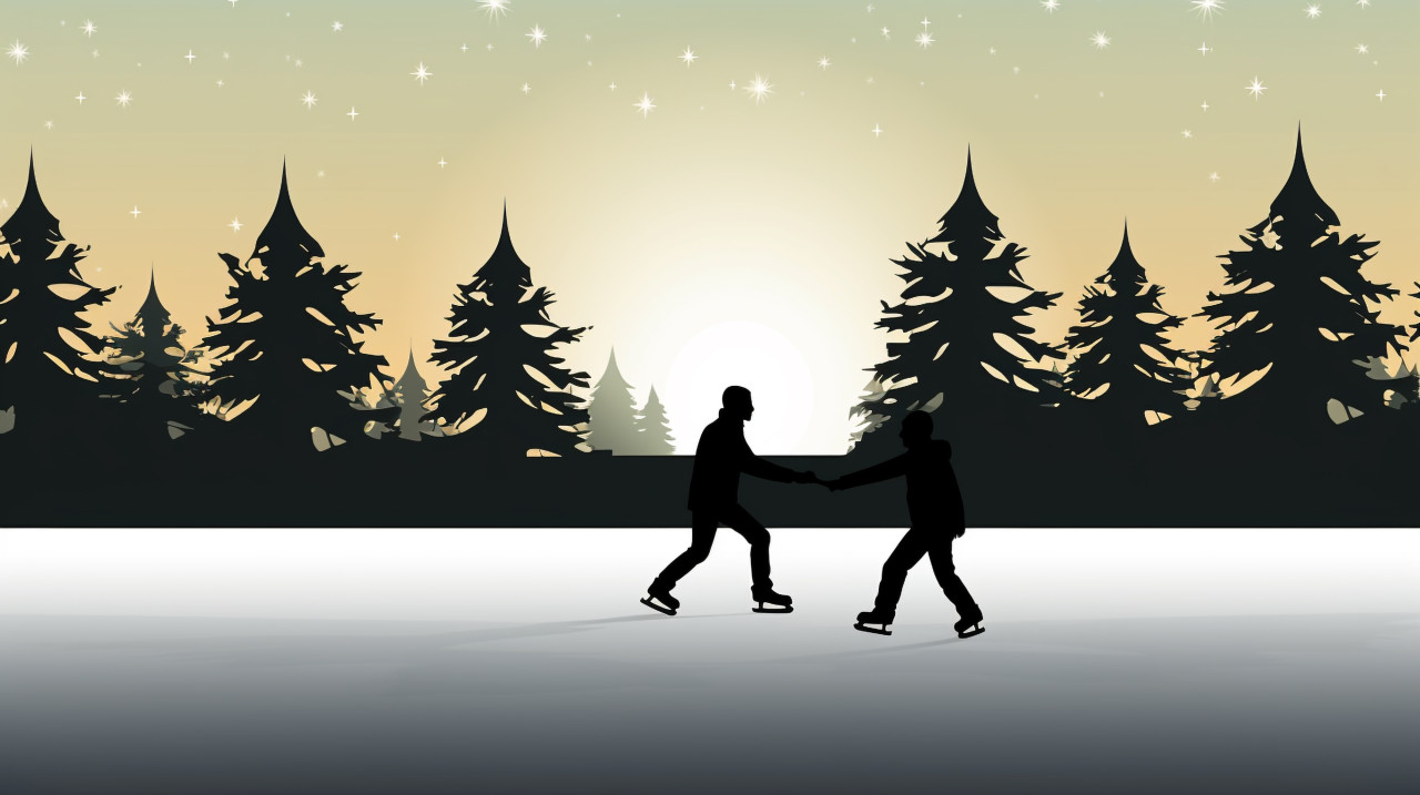 Pair of ice skaters glide across frozen lake in winter wonderland, christmas stock image ai, christmas stock photos ai