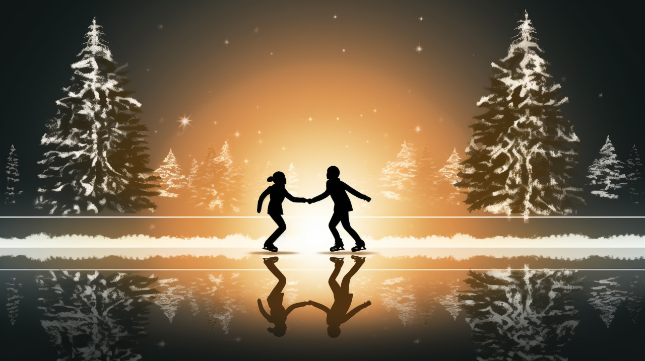 Ice skaters glide across serene frozen lake, christmas stock image ai, christmas stock photos ai