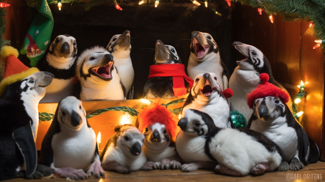 Penguins enjoying a winter wonderland, christmas stock image ai, christmas stock photos ai