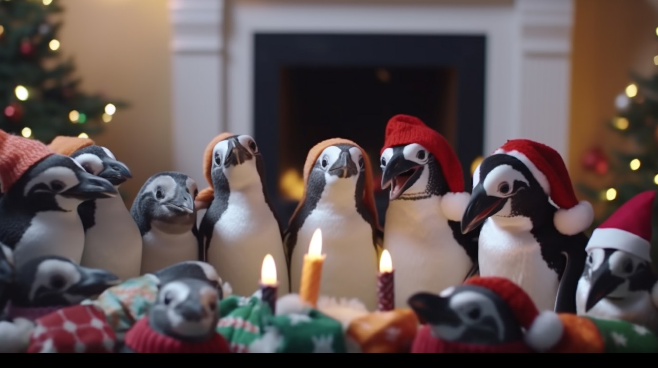 Enguins spreading holiday cheer, christmas stock image ai, christmas stock photos ai