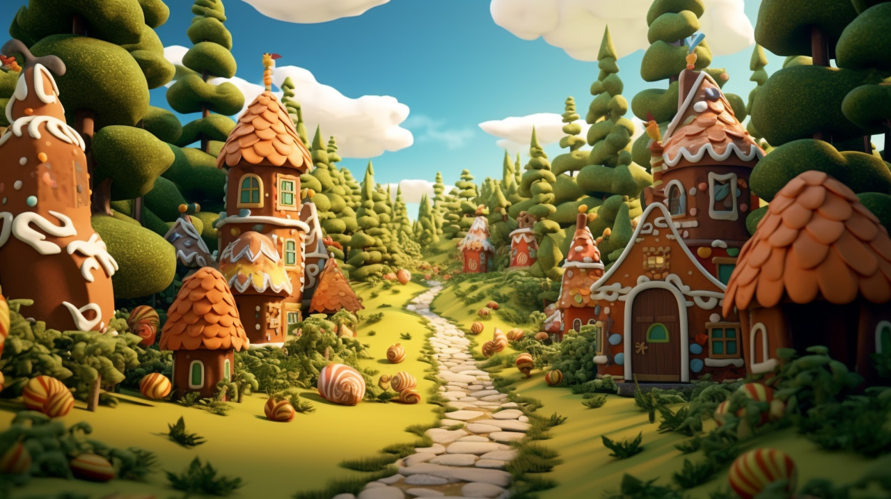 Gingerbread village in a winter forest, christmas stock image ai, christmas stock photos ai