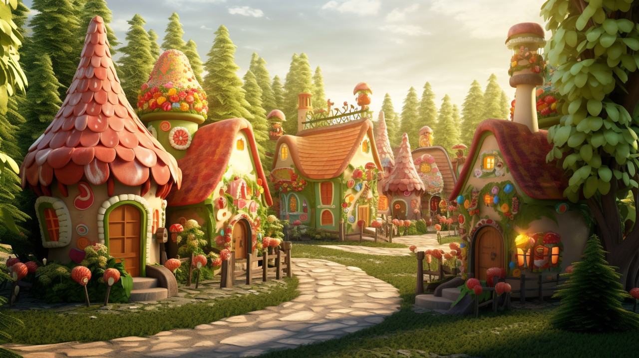 Charming gingerbread village in the woods, christmas stock image ai, christmas stock photos ai