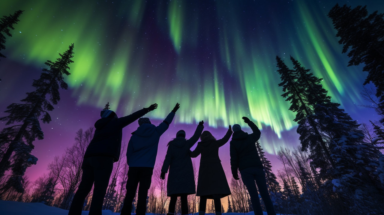 A family standing in a clearing in the woods, christmas stock image ai, christmas stock photos ai